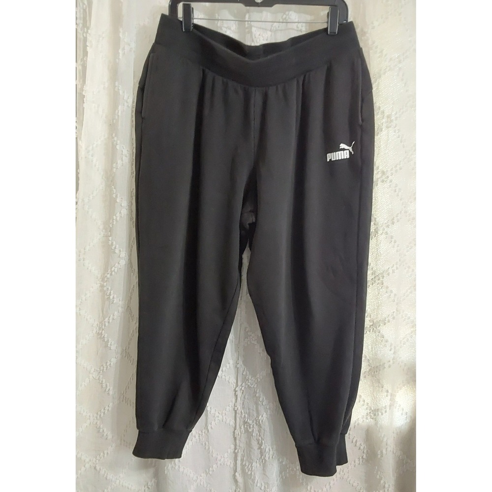 Puma Mens XL Black Jogger Sweatpants Elastic Waist Tapered Leg Athletic Pants
